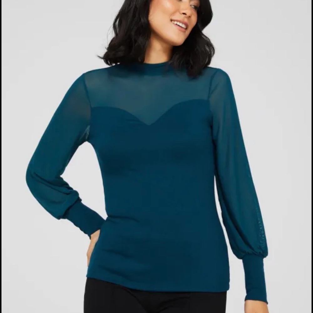 Suzy Shier Teal Mesh Long Sleeve Top NWT Size XL